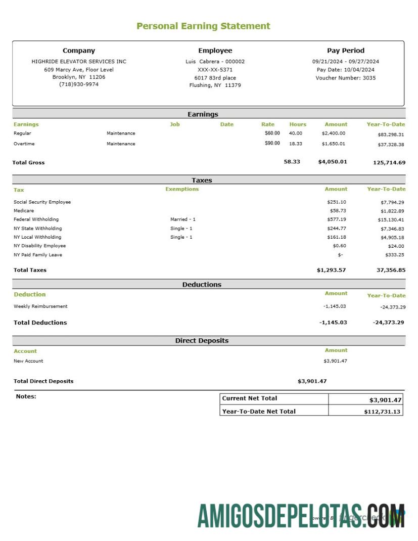 Em branco Modelo de declaração de ganhos pessoais da Highride Elevator Services INC em formatos Word e PDF.pdf, 1